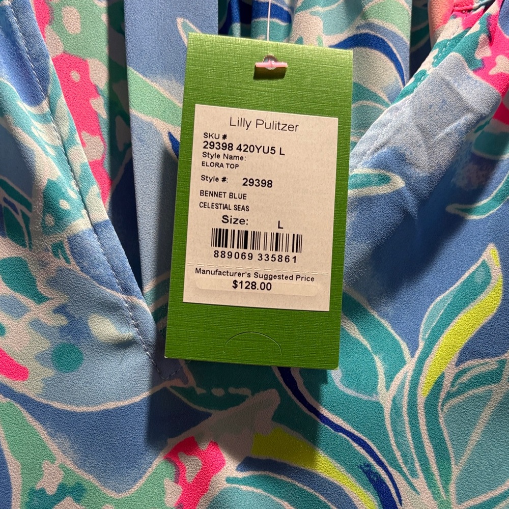Lilly Pulitzer Blue Multicolor Floral Off-Shoulder Blouse - Picture 2 of 2